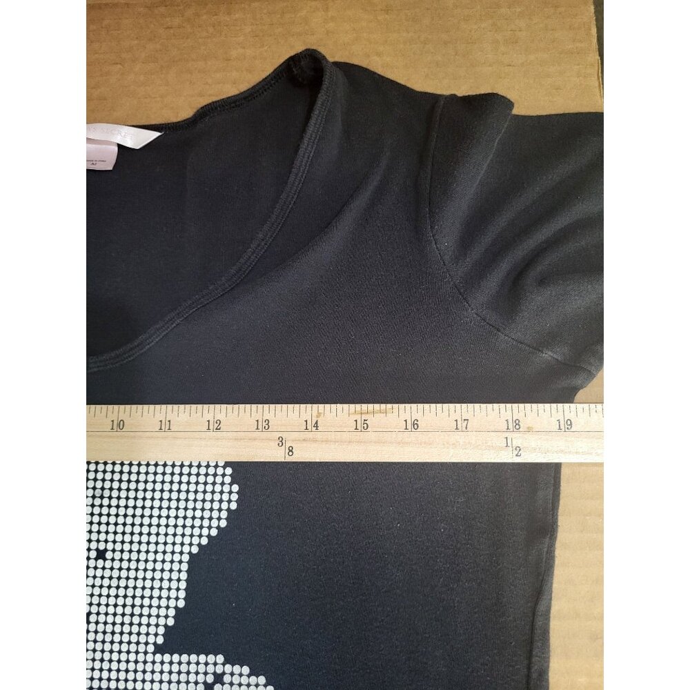 Y2K Victoria’s Secret Black Silver Metallic Teddy Bear Sleep Shirt V Neck SZ M - Picture 5 of 9